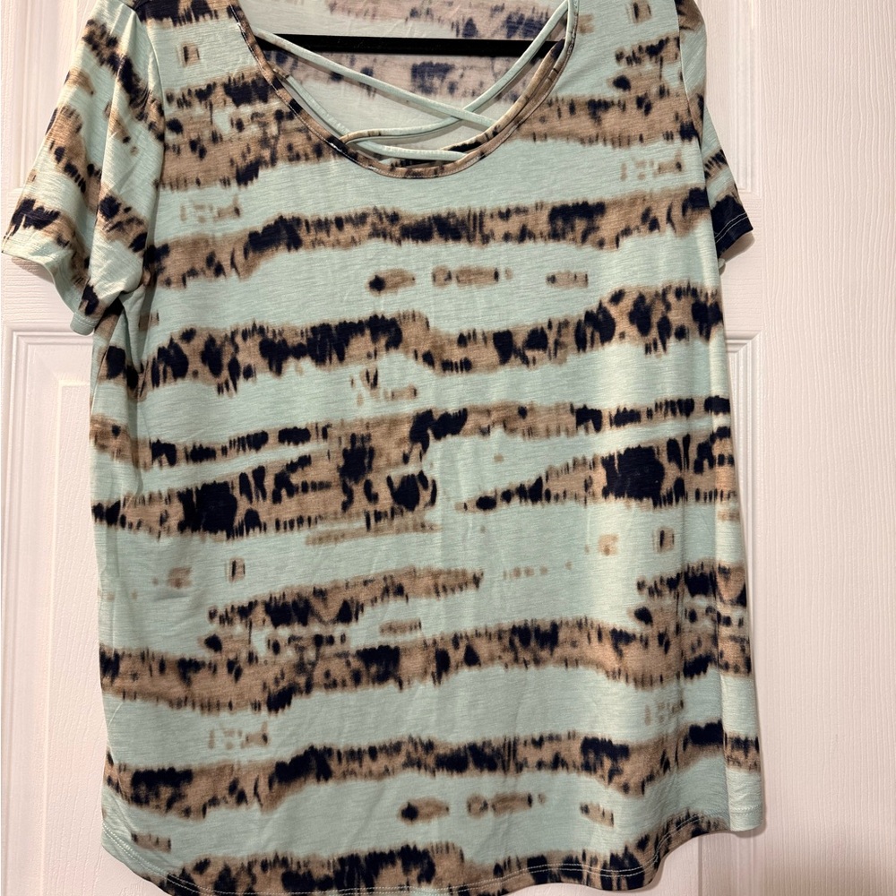 Sew In Love Mint and Black Patterned Short Sleeve Top